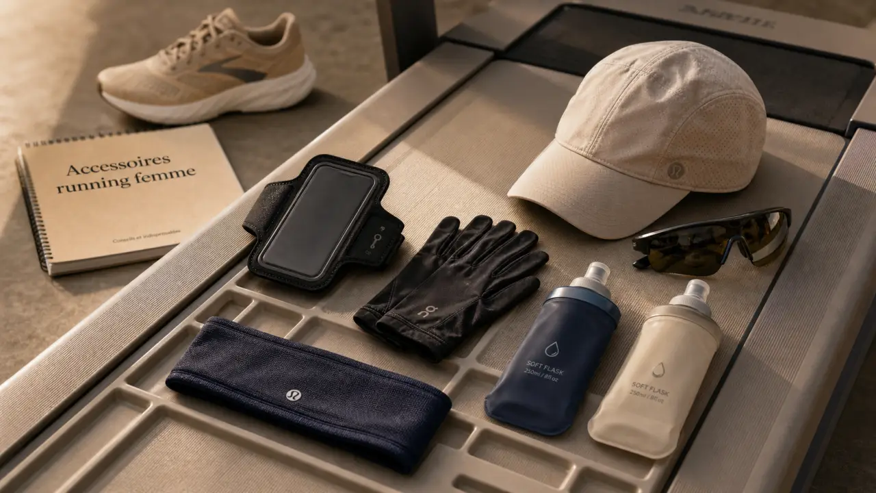 Accessoires running femme : ceinture, smartphone et gants pour courir léger
