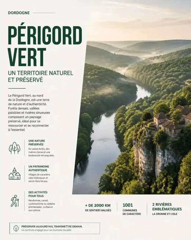 Paysage naturel du Périgord Vert pour le tourisme vert en Dordogne