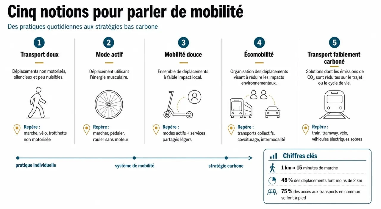 Infographie sur le transport doux et les notions proches