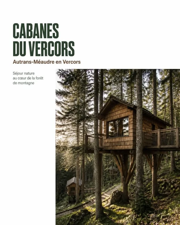 La Résilience séjour nature dans le Vercors, vue d’une cabane perchée en forêt à Autrans-Méaudre en Vercors