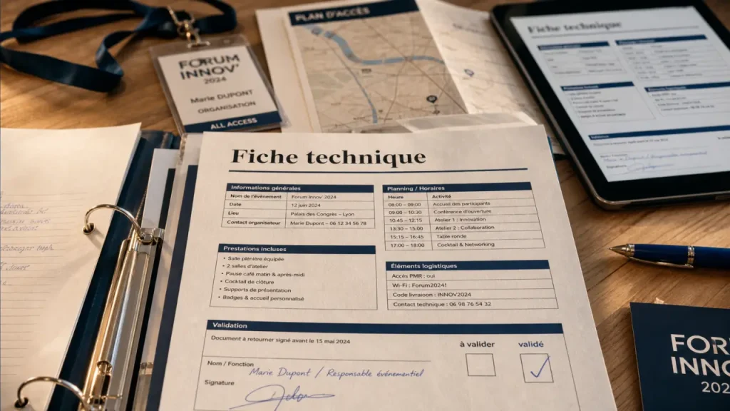 Fiche technique d’organisation événement : centraliser, planifier et sécuriser le jour J