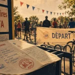 Les circulaires AQTA : kiosque de bienvenue à Auray, départ des participants