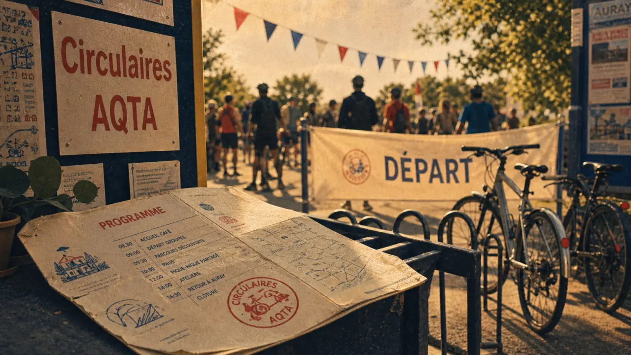 Les circulaires AQTA : kiosque de bienvenue à Auray, départ des participants