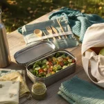 Pique nique zéro déchet au parc : bocaux et boîtes réutilisables, sans emballage