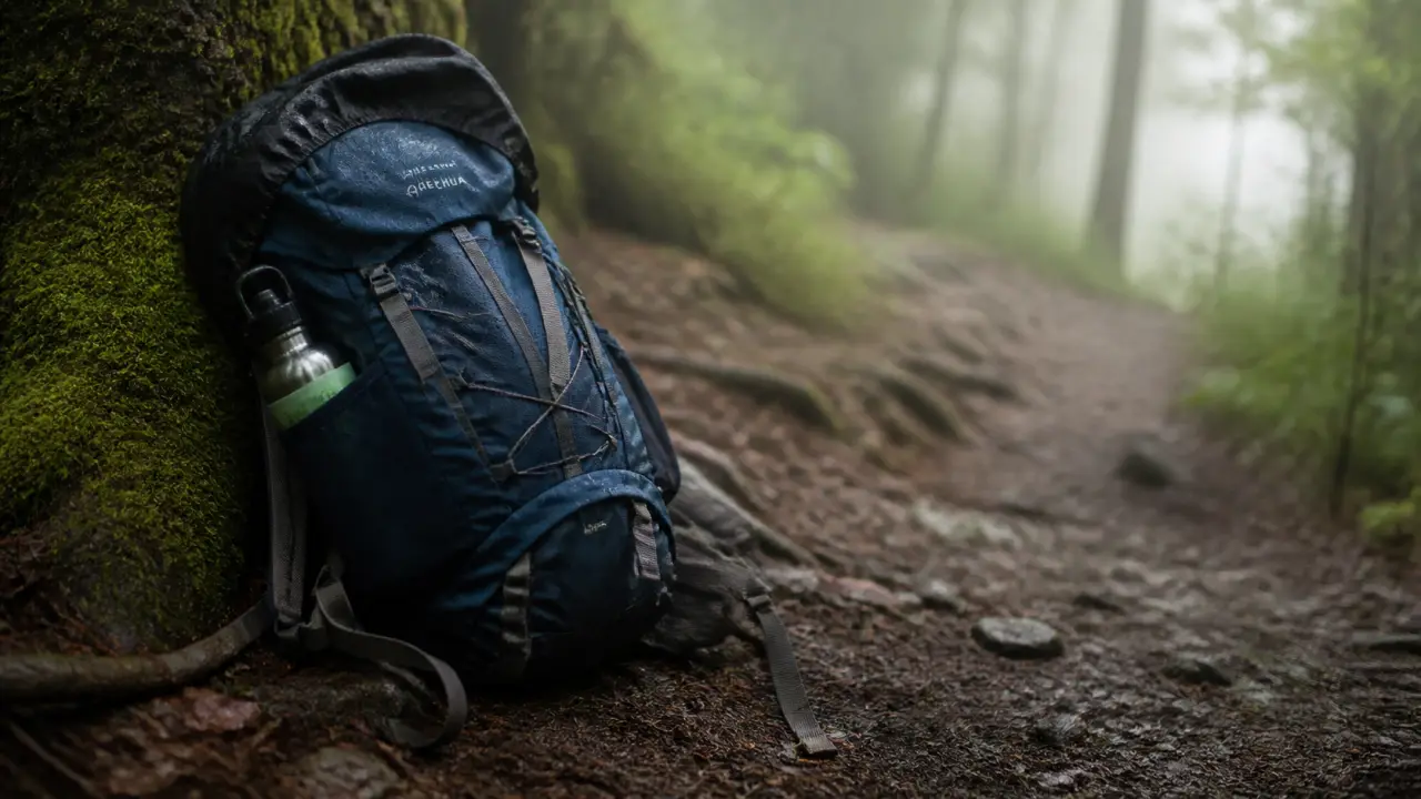 Sac à dos petite randonnée 20 L sur sentier humide en forêt
