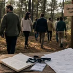 Séminaire nature en forêt : équipe en marche vers la clairière