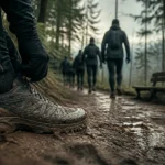 Sport & outdoor : chaussures de trail sur sentier boueux