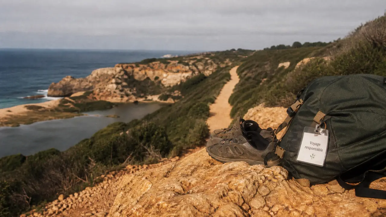 Voyage responsable Algarve : sentier côtier, rocher ocre et océan Atlantique
