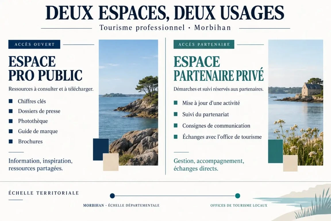 Morbihan tourisme pro : différence entre espace pro public et espace partenaire privé