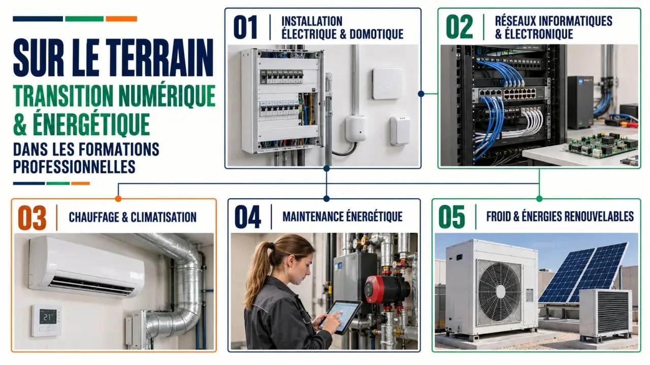 Transition numérique et énergétique : domaines et équipements des cinq bacs professionnels