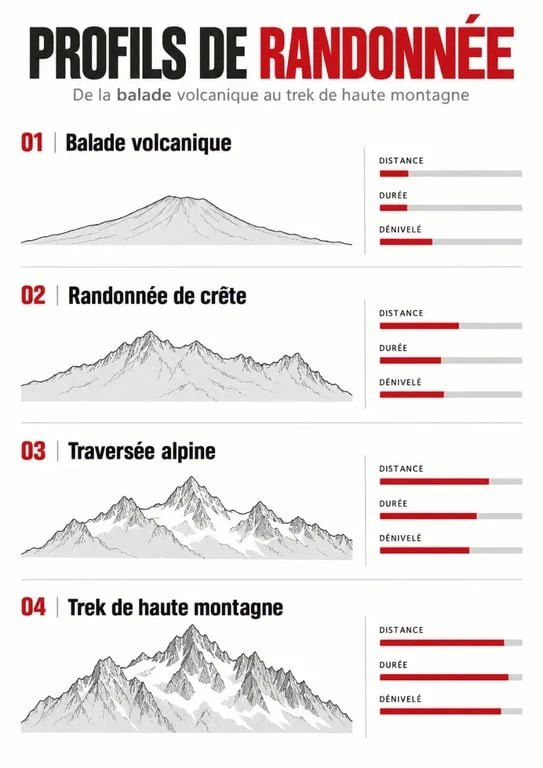 Infographie des plus belles randonnées en France selon la distance la durée et le dénivelé
