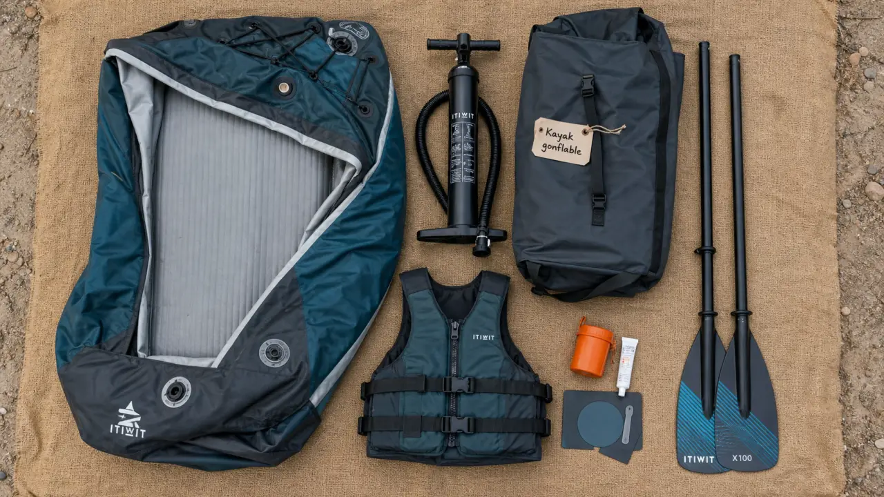 Kayaks gonflables : kayak dégonflé, pompe et accessoires prêts