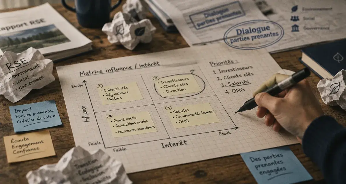 Partie prenantes externes : matrice influence-intérêt pour prioriser le dialogue