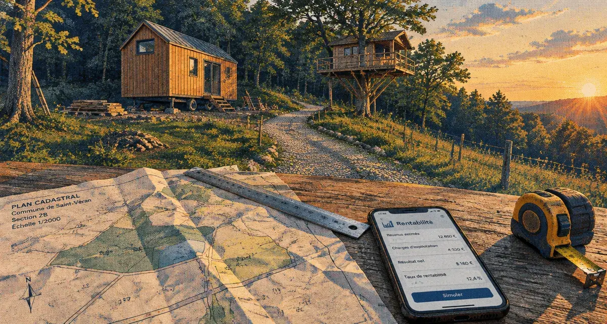 Projet création hébergement insolite : tiny house en construction près de la forêt